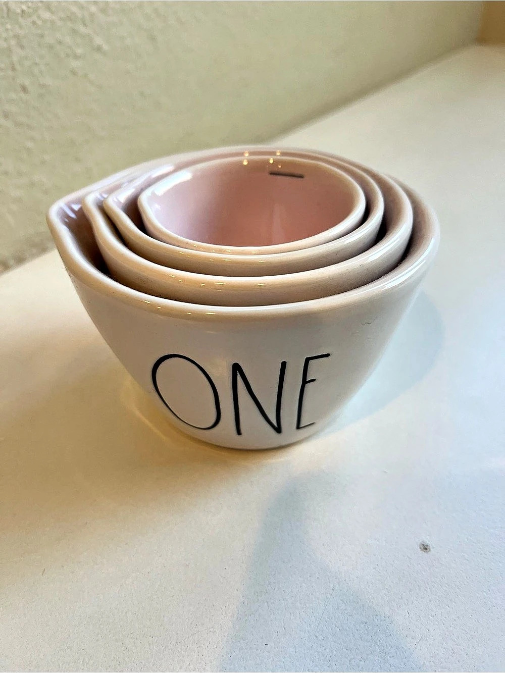 Rae Dunn Pink Ceramic Measuring Cups Set White & Pink